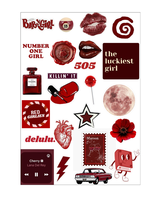 Maroon Girly Stickers Sheets