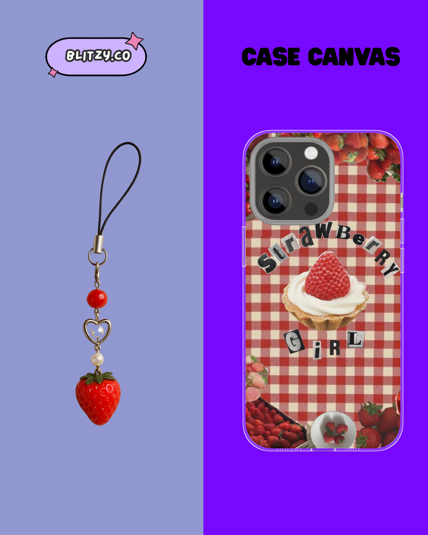 Straw- Kawai themed phone case with charm