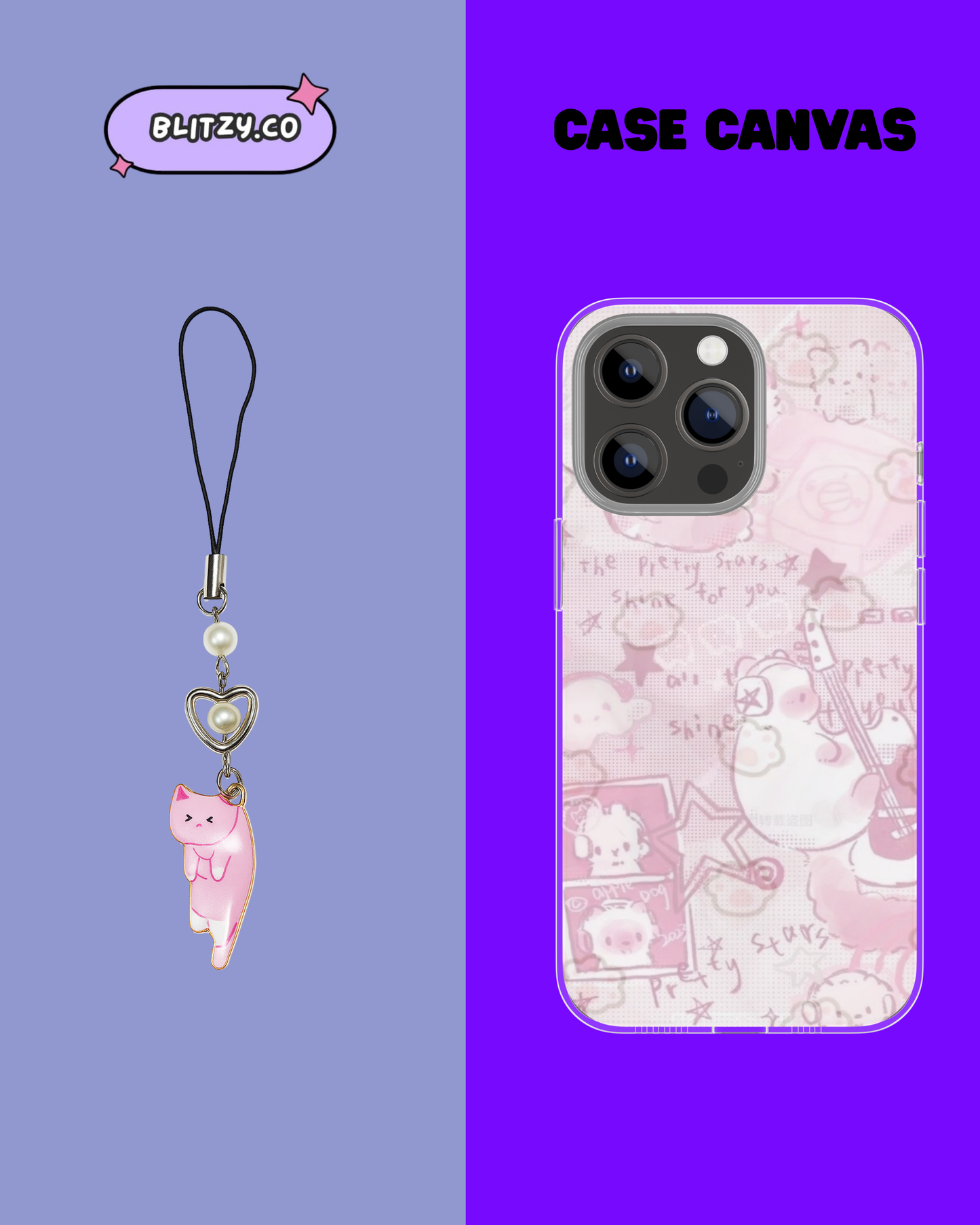 Pink Cat's Themed Phone Case & Charm