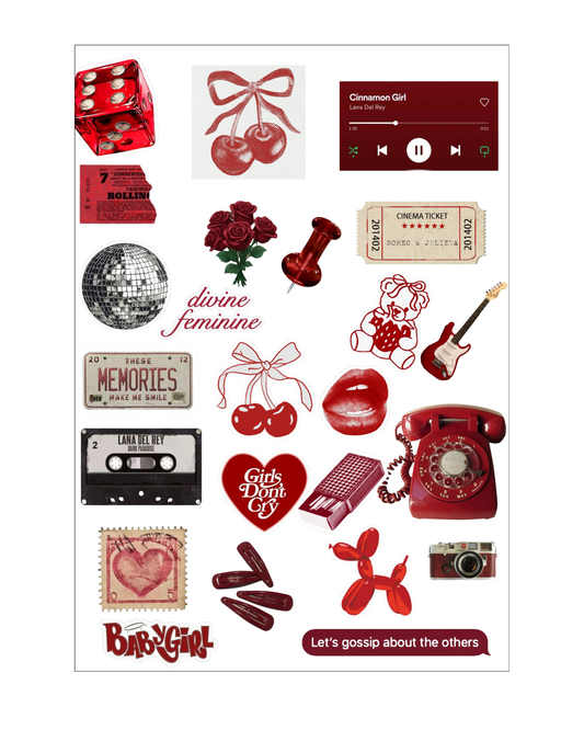 Maroon Girly Stickers Sheets