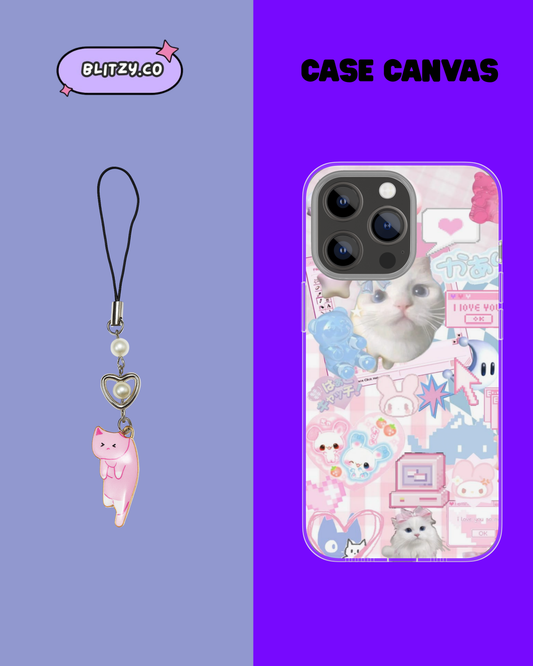 Pink Cat's Themed Phone Case & Charm